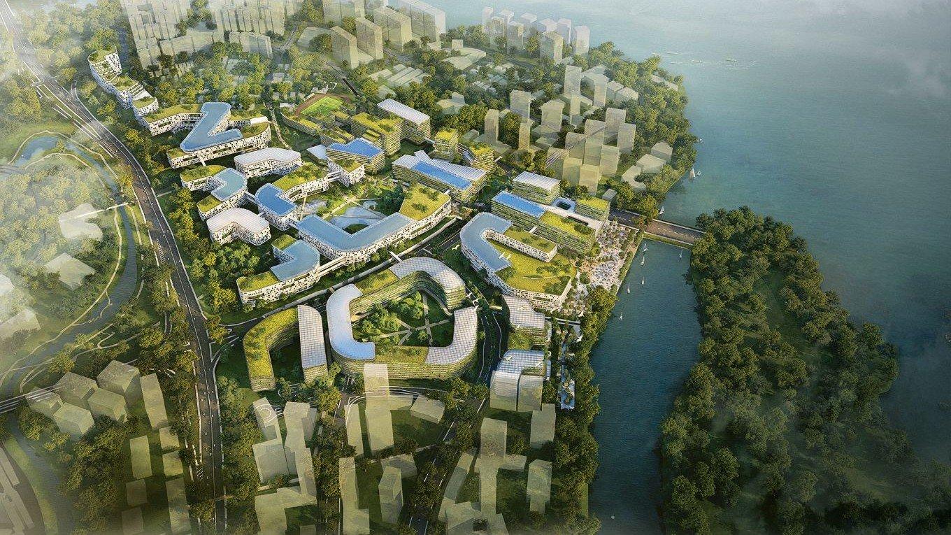 Arial view of Punggol Digital District in Singapore.